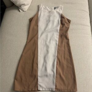 Elegant Tan and White Sleeveless Dress